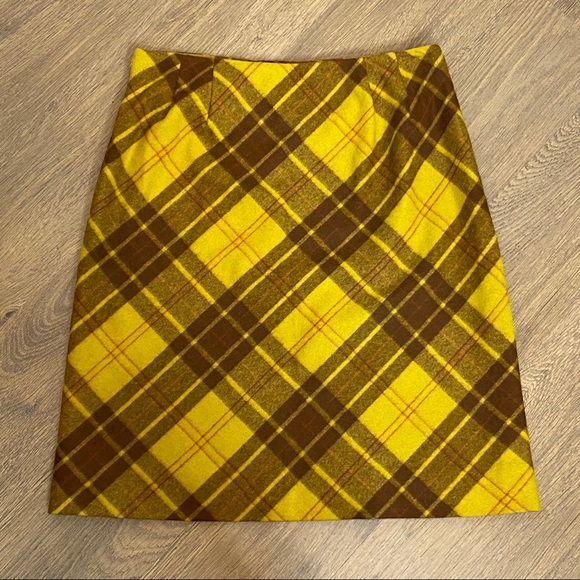 Cynthia Steffe Yellow Tartan Plaid Wool Skirt Sz 6 - Picture 4 of 10